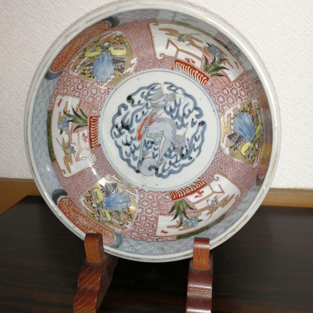 ㉗古伊万里　色絵鉢　二重高台　麒麟　鉢 古伊万里 色絵鉢 二重高台 麒麟 鉢 ㉗古伊万里 色絵鉢 二重